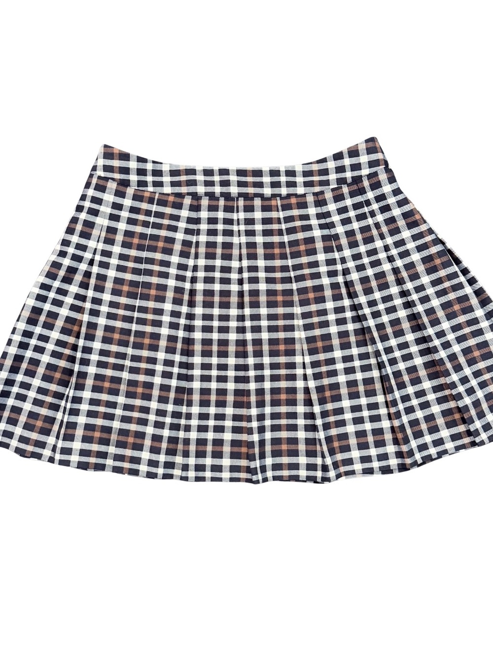 Gianni Bini Navy, Cream & Brown Plaid Pleated Mini Skirt Y2K fashion 8/10